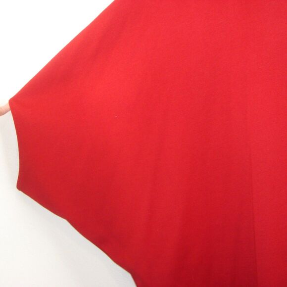 ST. JOHN Red Wool Blend V-Neck Poncho Cocoon Zip-Up Cardigan Sweater - Picture 7 of 10